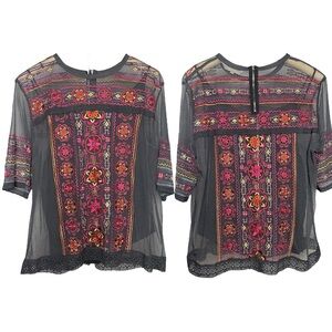 Odd Molly | Colorful Embroidered Sheer Sleeve Top Bohemian Feminine